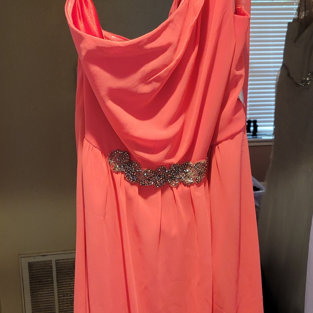 City Chic Coral Dress with Embellished Waist